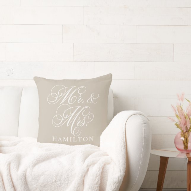 Coussin Élégant Beige M et Mme Script Monogramme personnal (Canapé)