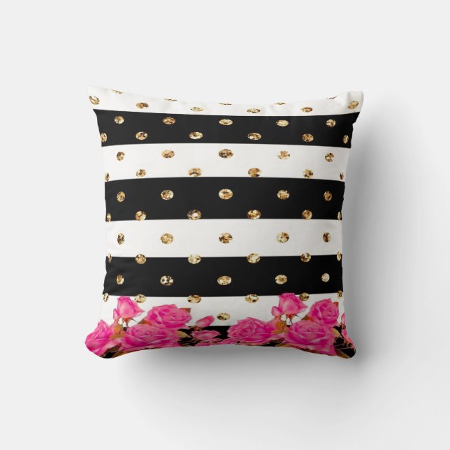 Coussin Elégant Black Stripes Gold Parties scintillant Dos (Recto)