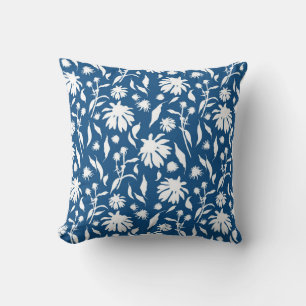 Coussin Elégant Blanc Classique Bleu Echinacée Fleurs de C