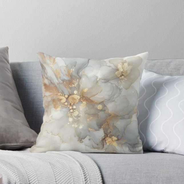 Coussin Elégant blanc et encre d'or Art Abstrait (Créateur téléchargé)