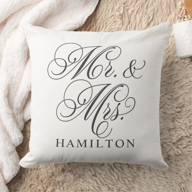 Coussin Élégant blanc M et Mme Script Monogramme personnal (Couverture)