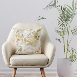 Coussin Elégant Blanc Or Faux Marbre Noël