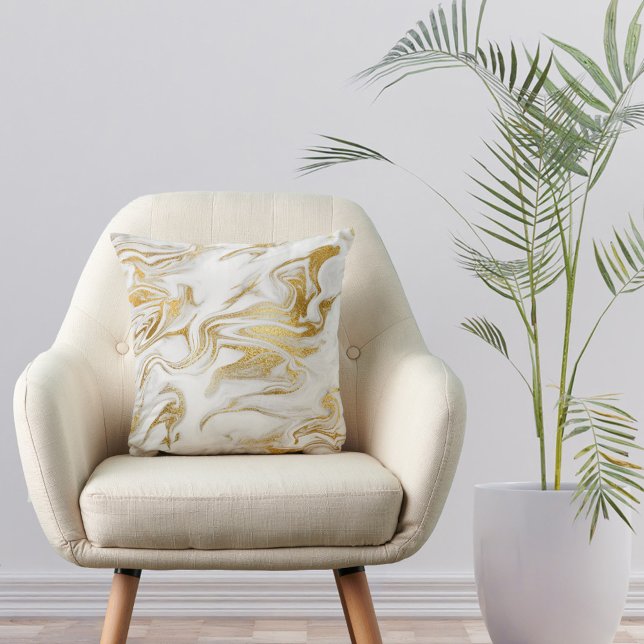 Coussin Elégant Blanc Or Faux Marbre Noël (Créateur téléchargé)