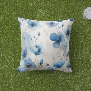 Coussin Elégant bleu blanc floral argent
