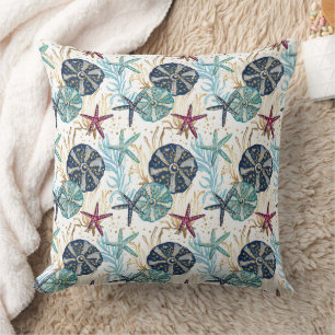 Coussin Elégant bleu et or Océan Motif trésors