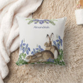 Coussin Elégant bleu Floral Rabbit Aquarelle Mignonne Lapi (Couverture)