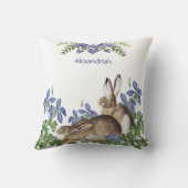 Coussin Elégant bleu Floral Rabbit Aquarelle Mignonne Lapi (Verso)