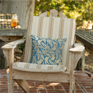 Coussin Elégant bleu marine or moderne floral damask extér