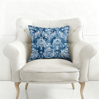 COUSSIN ÉLÉGANT BLEU MOTIF VINTAGE