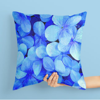 Coussin Elégant bleu Pétalé Fleurs Art Jeu d'Oreiller