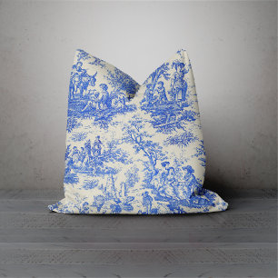 Coussin Elégant bleu vintage toile de jouy