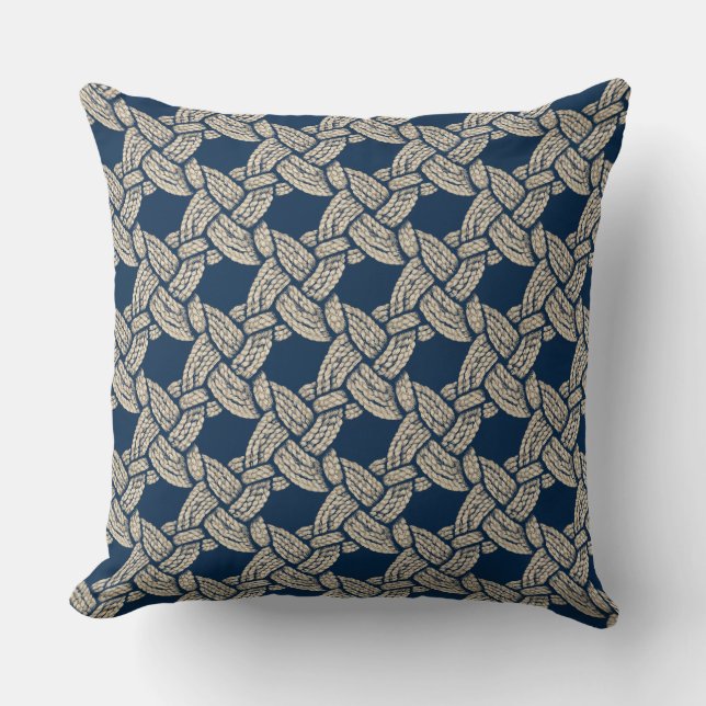 Coussin Elegant Blue Navy Knotwork Vintage Pattern (Recto)