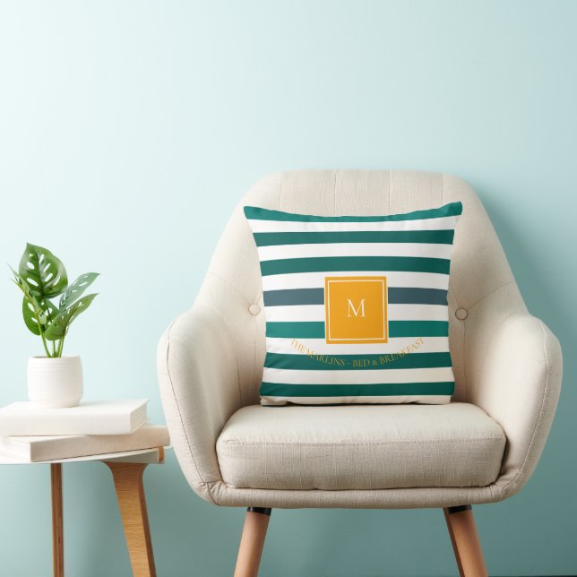 Coussin Élégant blues Turquoise blanc rayé Monogramme B &  (Chaise)