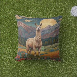 Coussin Elégant boho llama alpaga paysage vintage