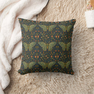 Coussin Élégant boho rétro Luna moth botanique
