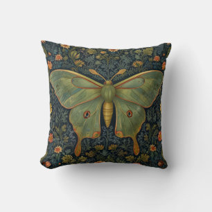 Coussin Élégant boho rétro Luna moth botanique