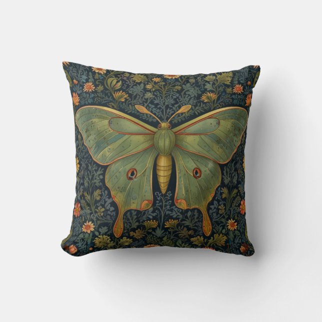 Coussin Élégant boho rétro Luna moth botanique (Recto)