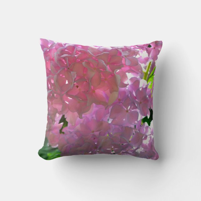 Coussin Élégant boho rose florales fleurs hydrangées (Recto)