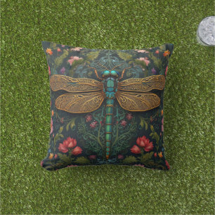 Coussin Élégant botanique de libellule Vintage