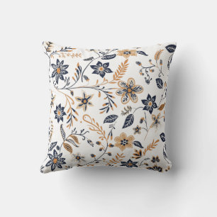 Coussin Élégant Botanique Floral Navy Or