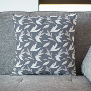Coussin Élégant botanique gris moderne feuillu