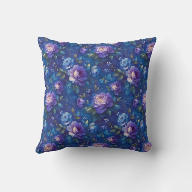 Coussin Élégant Botanique Vintage Chic Bleu (Verso)