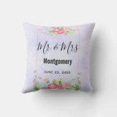 Coussin Elégant Bouquet de Fleur d'Aquarelle Rose Mr & Mrs (Verso)