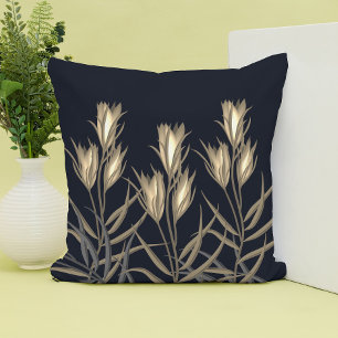 Coussin Élégant bouquet de fleurs florales noir & or