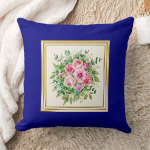 Coussin Élégant bouquet de roses roses aquarelle rouge