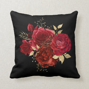 Coussin Élégant Bouquet d'or de rose rouge