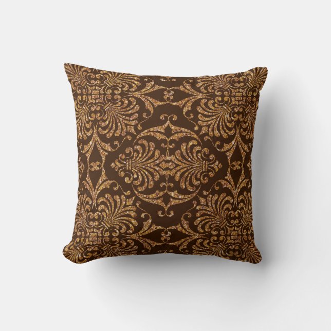 Coussin Elégant Brown et or Damask (Recto)