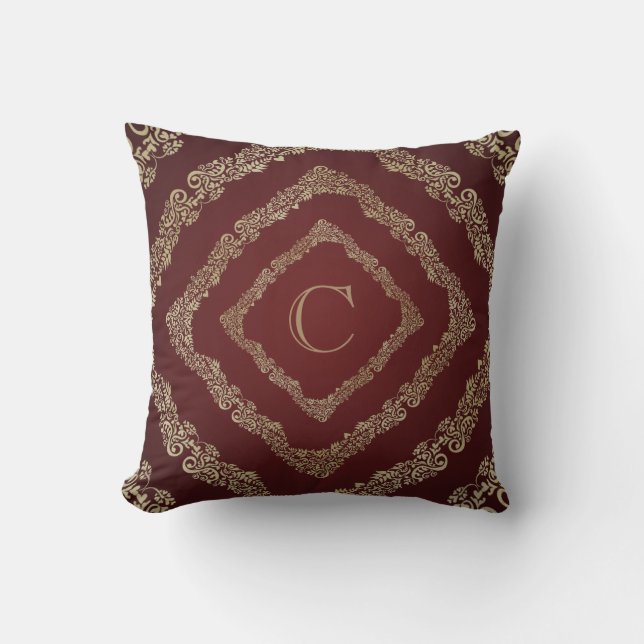 Coussin Elegant Burgundy & Gold Monogram Letter C (Recto)