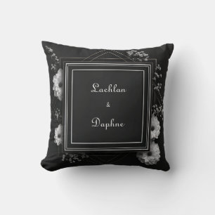 Coussin Elégant cadre de florale noire blanc Mariage de ma