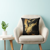 Coussin Élégant Chat Noir et Feuille d'Or Texturée (Chaise)