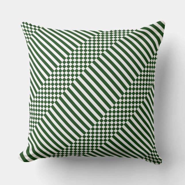Coussin Elégant Chèque blanc & Grilles Vert (Recto)