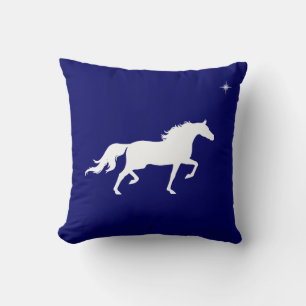 Coussin Élégant cheval blanc et étoile sur bleu marine