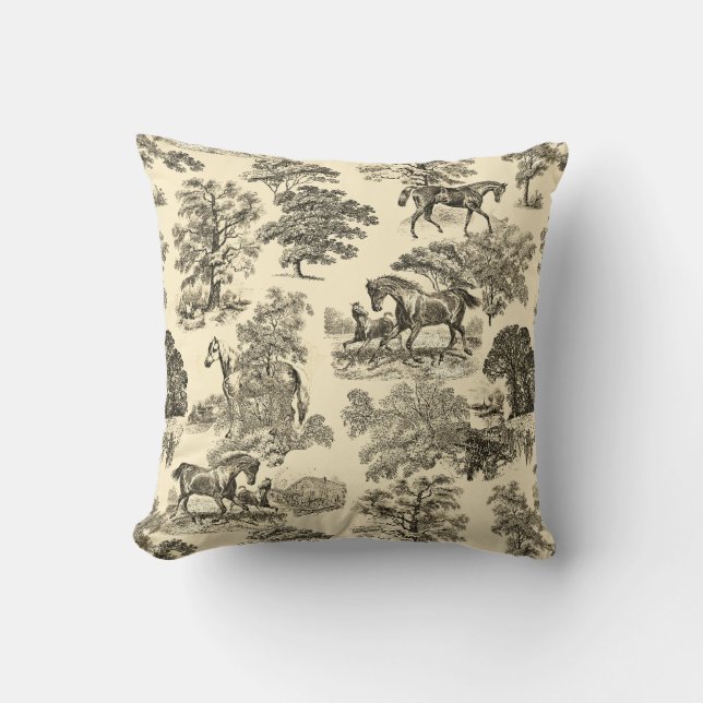 Coussin Élégant Cheval Rustique Arbres Beige Tan Toile (Recto)