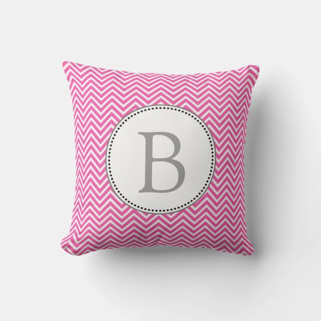 Coussin Élégant chevron zigzag rose et blanc classique (Recto)