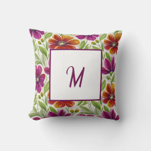 Coussin Élégant Chic Monogramme Floral de Printemps