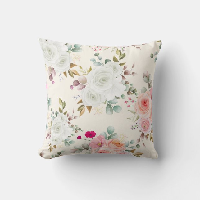 Coussin Élégant chic rose floral (Recto)