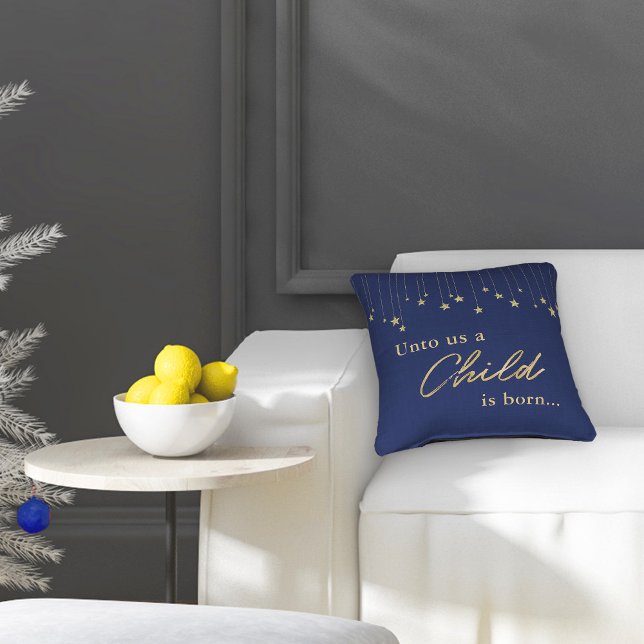 Coussin Elegant Child est né Gold Navy Bleu Noël (Créateur téléchargé)