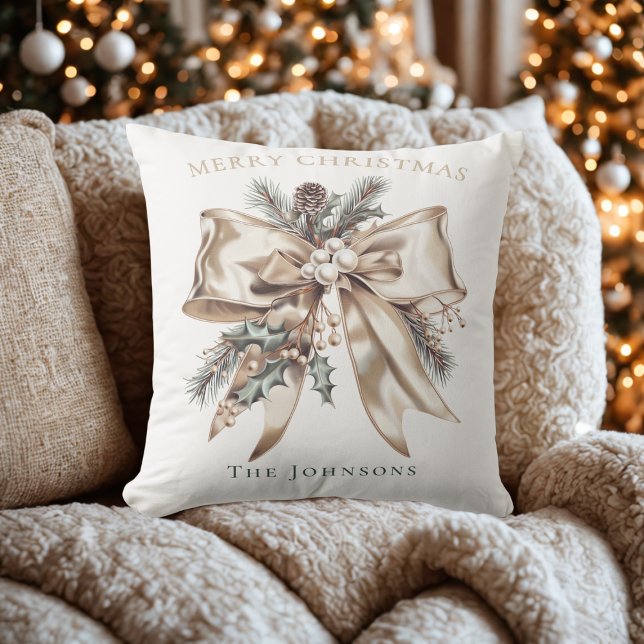 Coussin Elegant Christmas Bow Personalized Pillow (Créateur téléchargé)