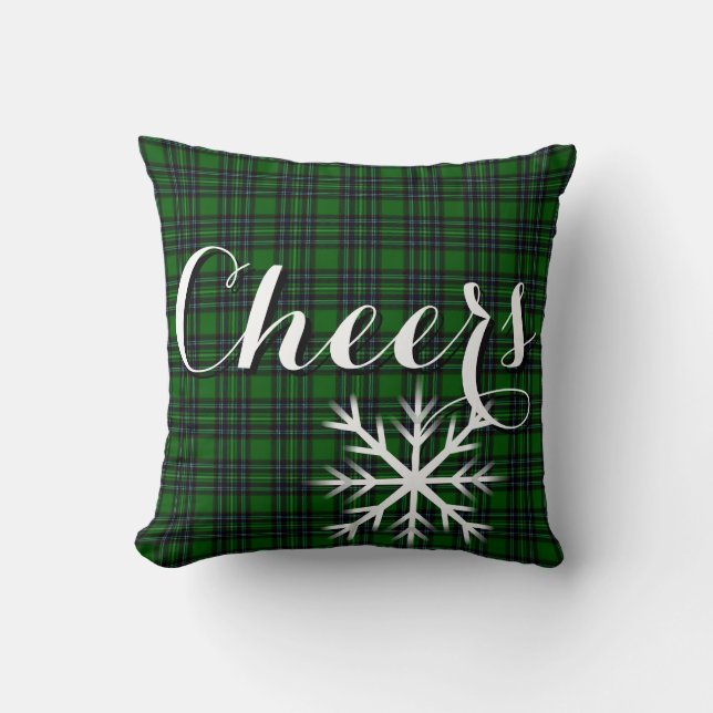 Coussin Élégant classique flocon de neige à carreaux vert  (Recto)