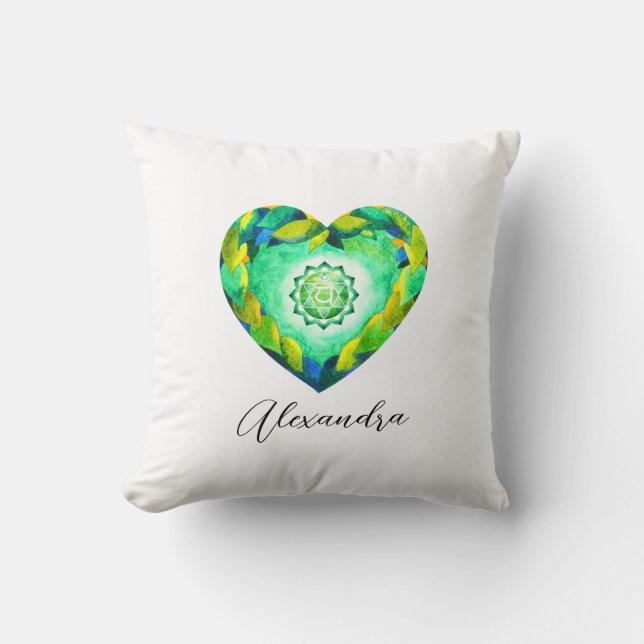 Coussin Élégant Coeur Chakra Vert Anahata (Recto)