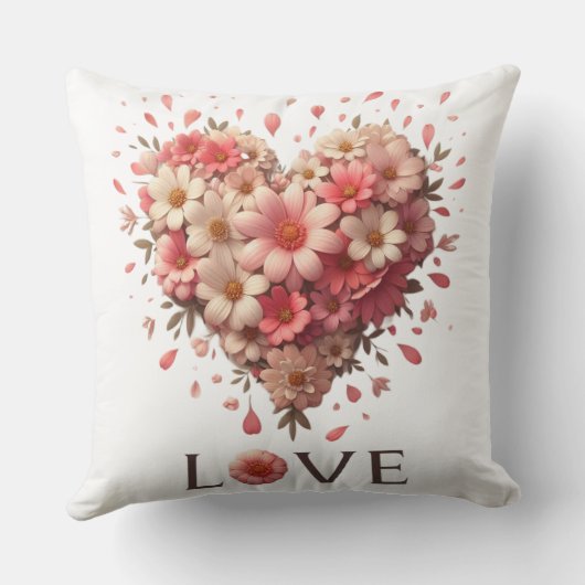 Coussin Élégant Coeur rose floral Romantique Saint-Valenti (Verso)