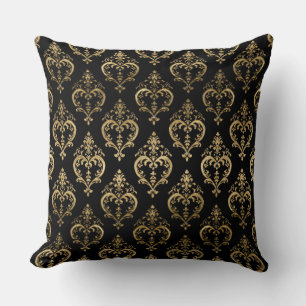 Coussin Élégant Cœurs Noirs et Dorés Damassé Saint-Valenti