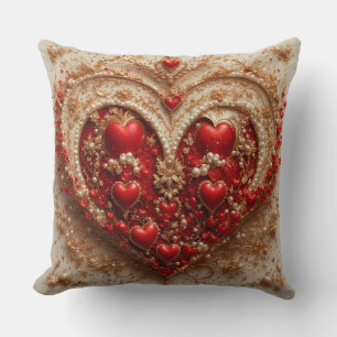 Coussin Elégant Coeurs rouges avec Golden Floral Détails