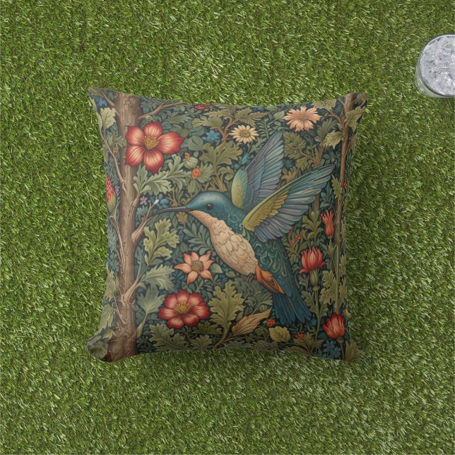 Coussin Élégant colibri romantique boho chic (Herbe)