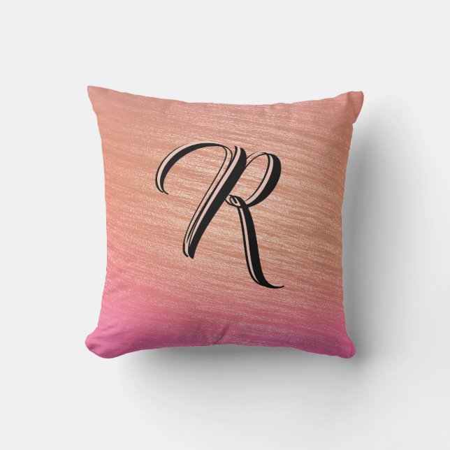 Coussin Élégant Coral rose initial Monogramme Classy Chic (Recto)