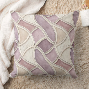 Coussin Élégant Courbé en Crème et Lilas – Géométrique